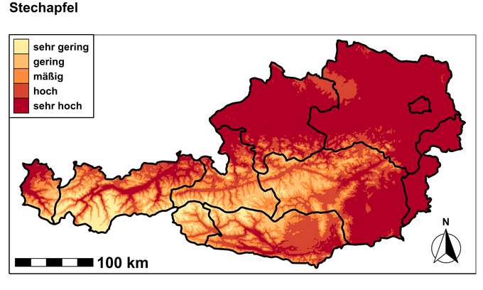 Illustration of potential distribution areas of the datura in Austria (Enlarges Image in Dialog Window)